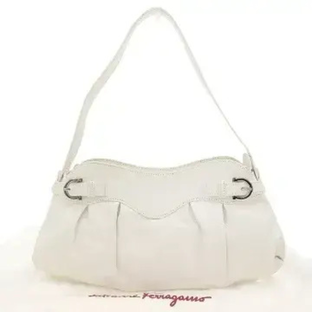 Salvatore Ferragamo Gancini Hobo Shoulder Bag Leather Ee White